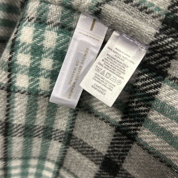 Loft Gray Green Plaid Blanket Kimono Wrap Jacket Top Oversized Womens XS Small - Picture 9 of 9